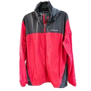 Columbia Windbreaker Hooded Mens Large Omni-shield  Packable Black & Red